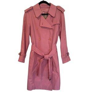 Burberry London Pink Trench Coat Belted Classic Nova Check Lined Size 6